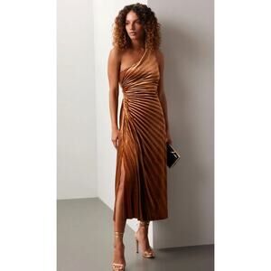 DELFI Collective Lea Brown velvet One shoulder Dress Size L